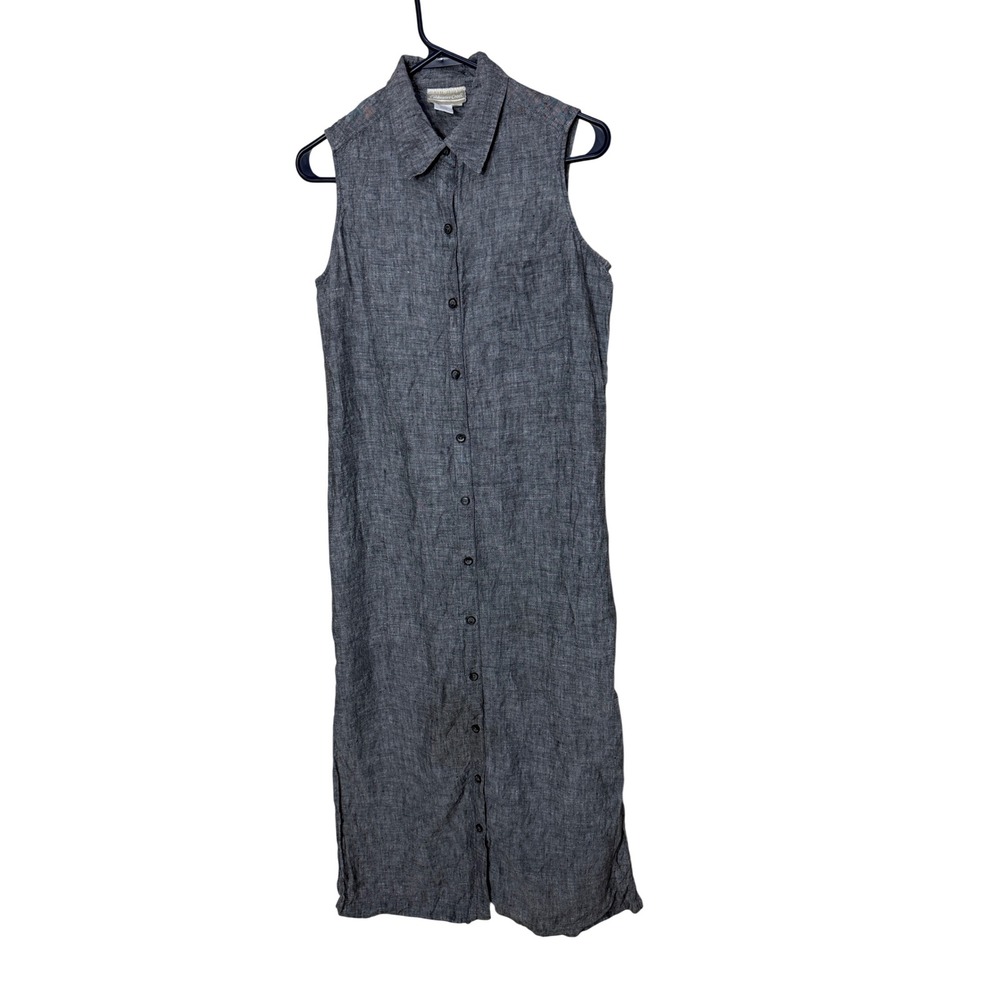 Coldwater Creek Womens Gray 100% Linen Sleeveless Button Front Maxi Dress 12